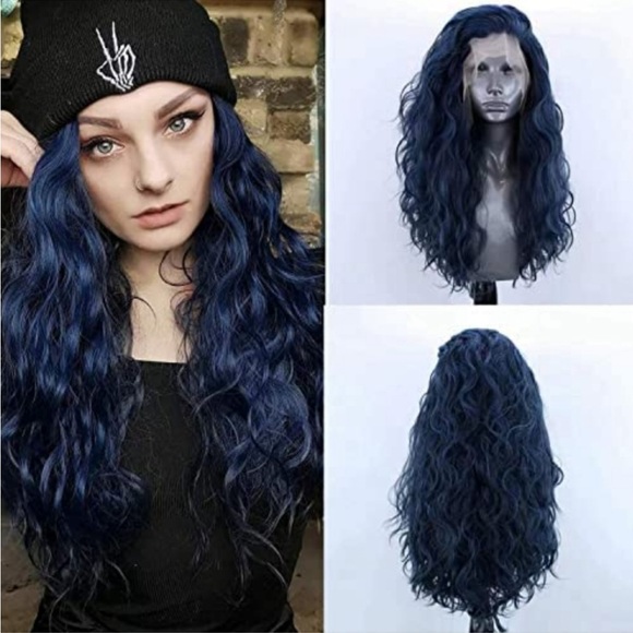 22” Dark Blue WAVY Lace Front Wig NEW